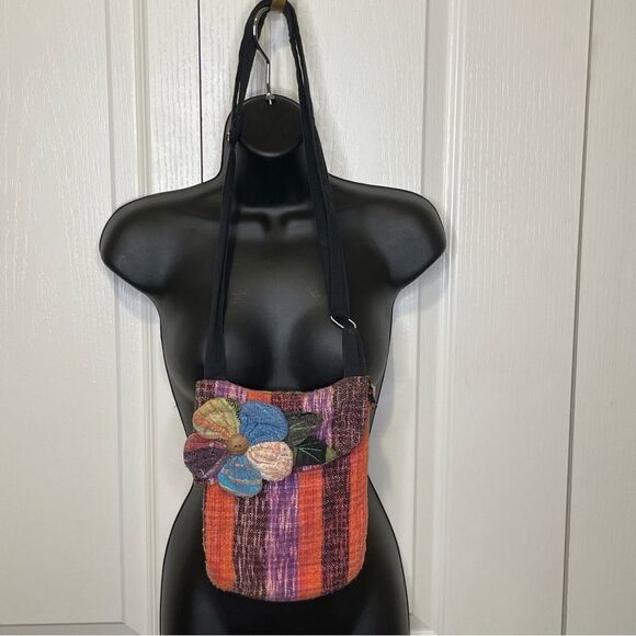 Boho Hippie Cloth Crossbody Orange Purple Gray Blue Adjustable Black Strap - Picture 2 of 11